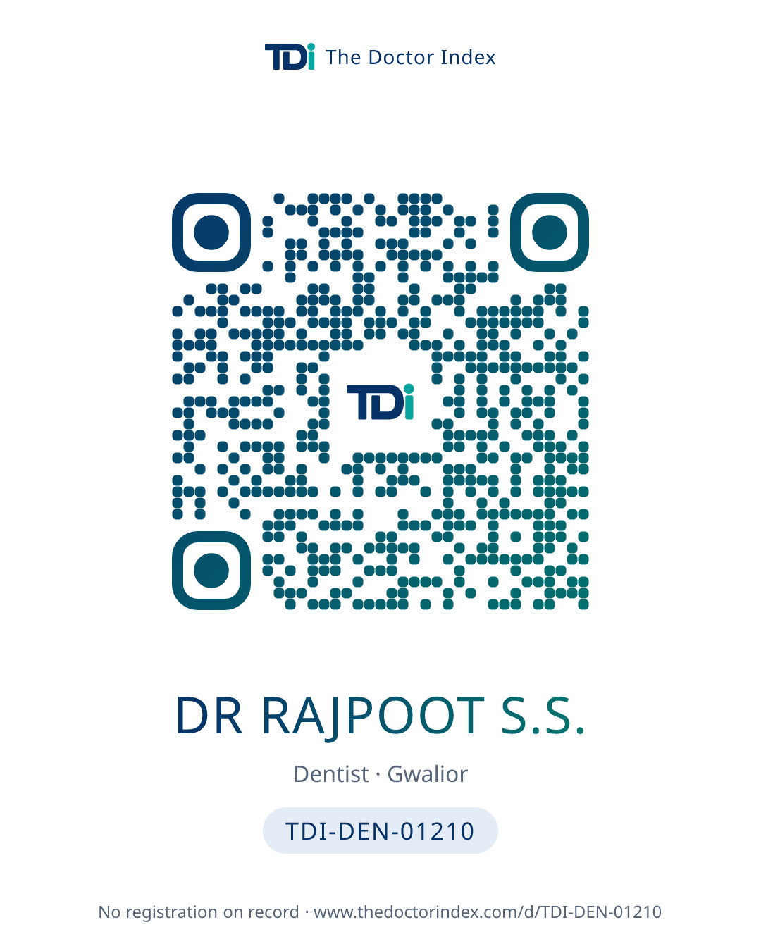 QR card for Dr Rajpoot S.S., TDI-DEN-01210
