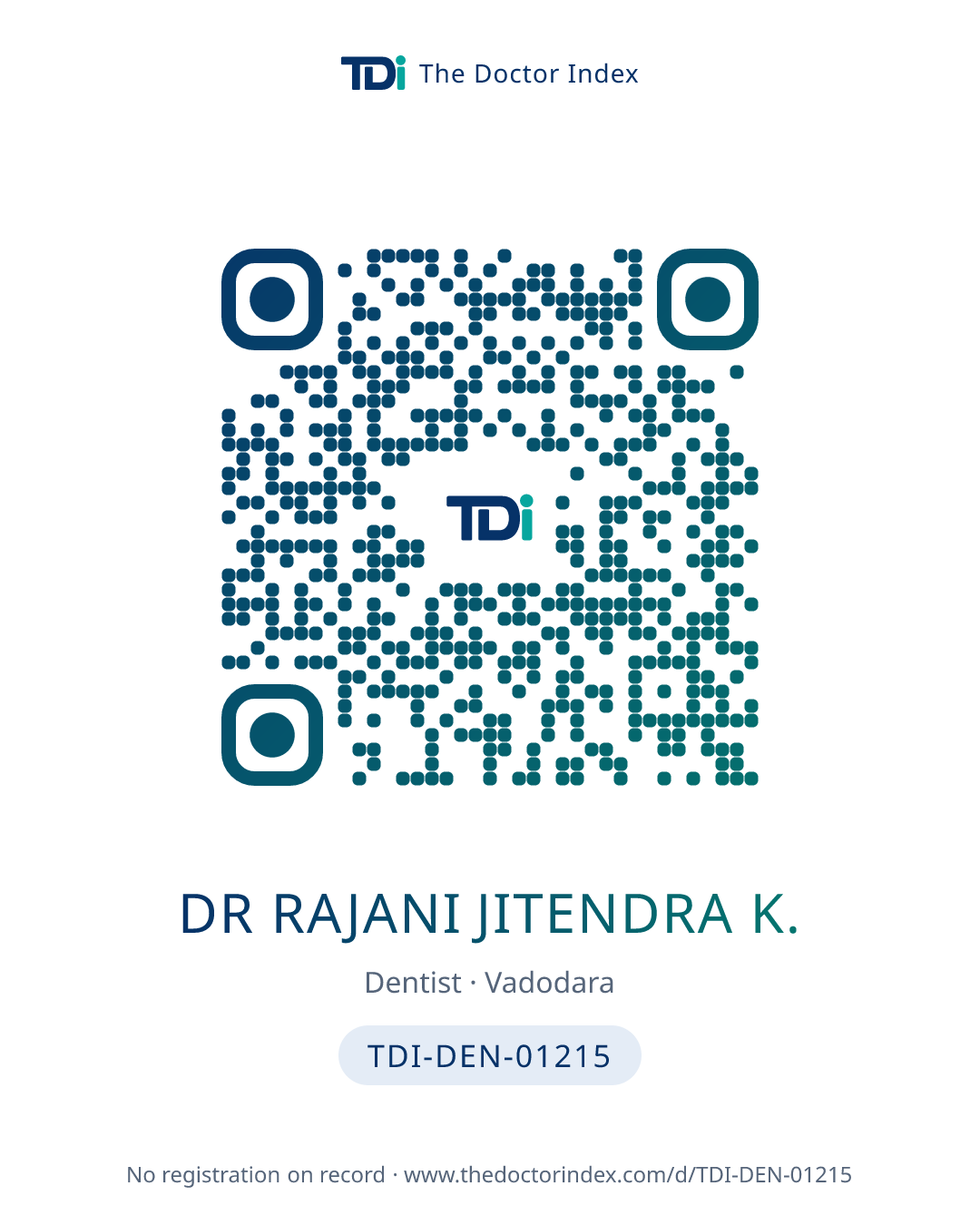 QR card for Dr Rajani Jitendra K., TDI-DEN-01215