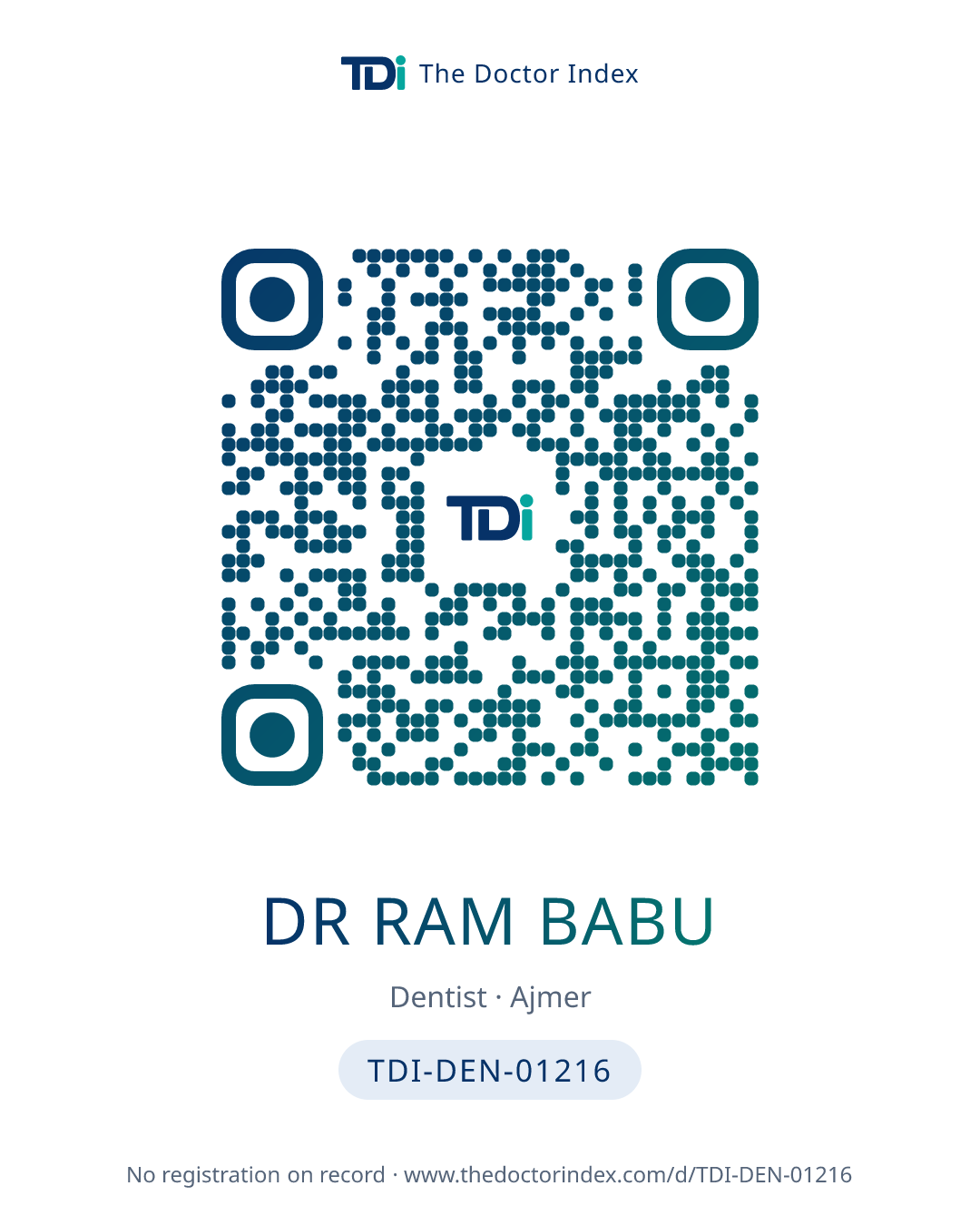 QR card for Dr Ram Babu, TDI-DEN-01216