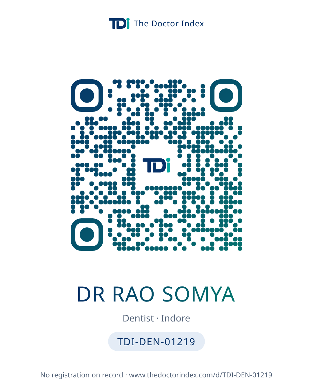 QR card for Dr Rao Somya, TDI-DEN-01219