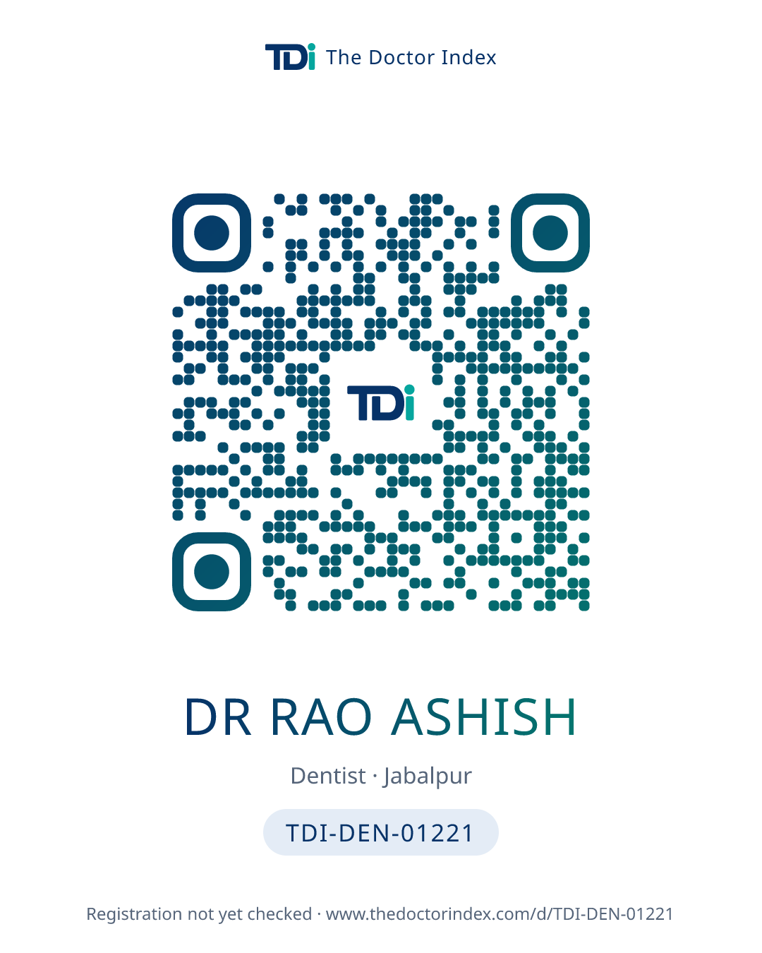 QR card for Dr Rao Ashish, TDI-DEN-01221