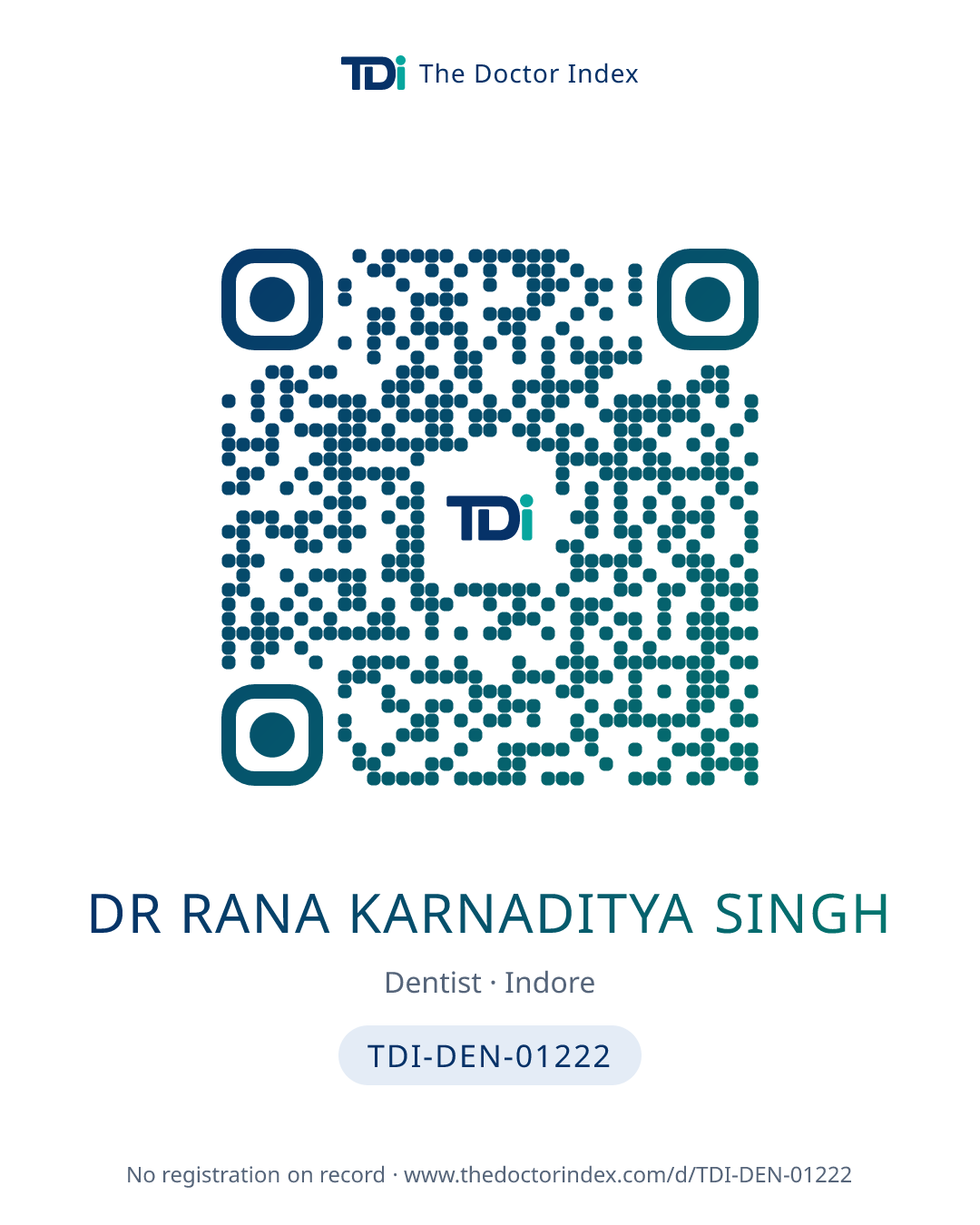 QR card for Dr Rana Karnaditya Singh, TDI-DEN-01222