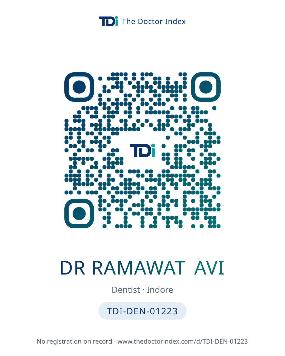 QR card for Dr Ramawat Avi, TDI-DEN-01223