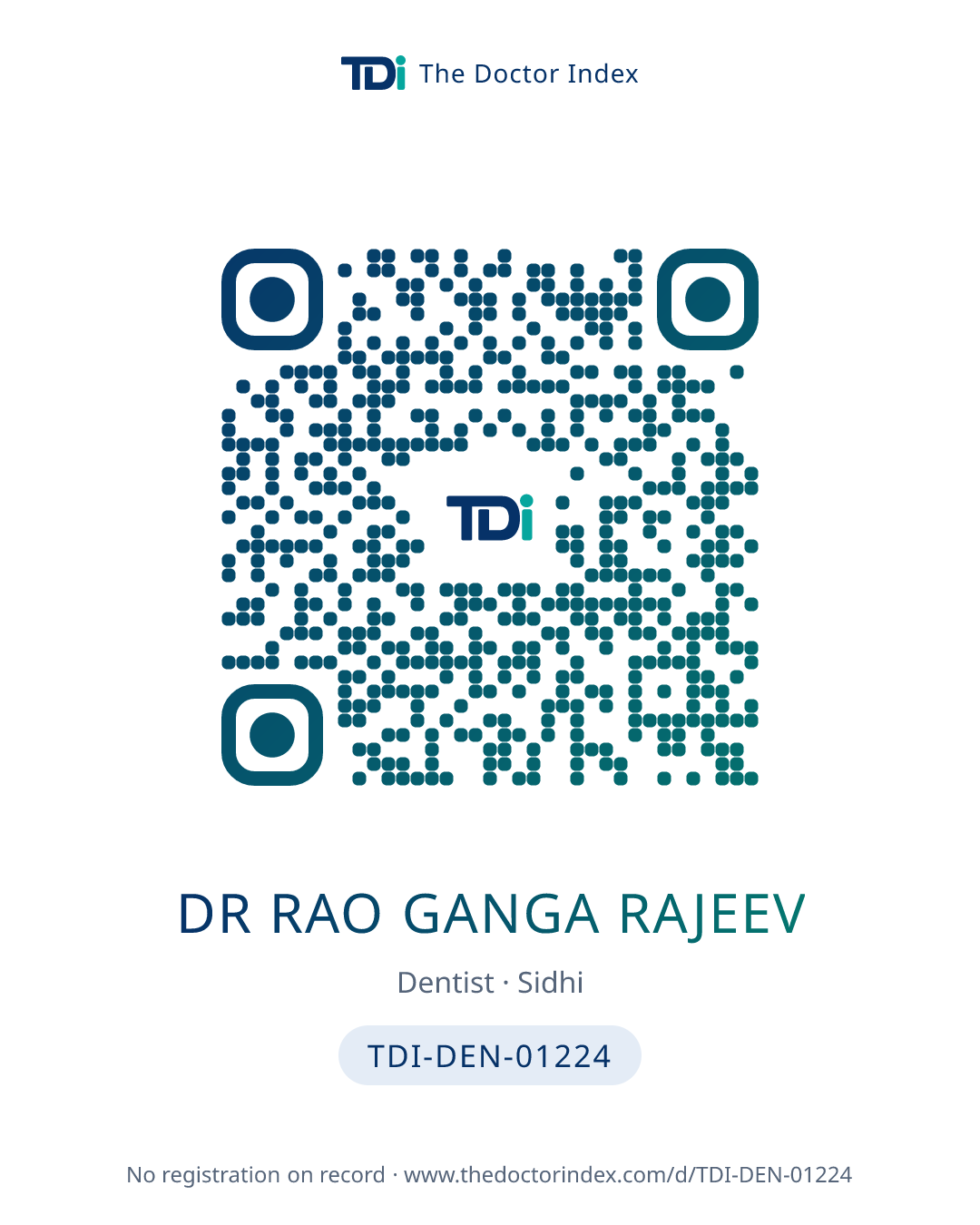QR card for Dr Rao Ganga Rajeev, TDI-DEN-01224
