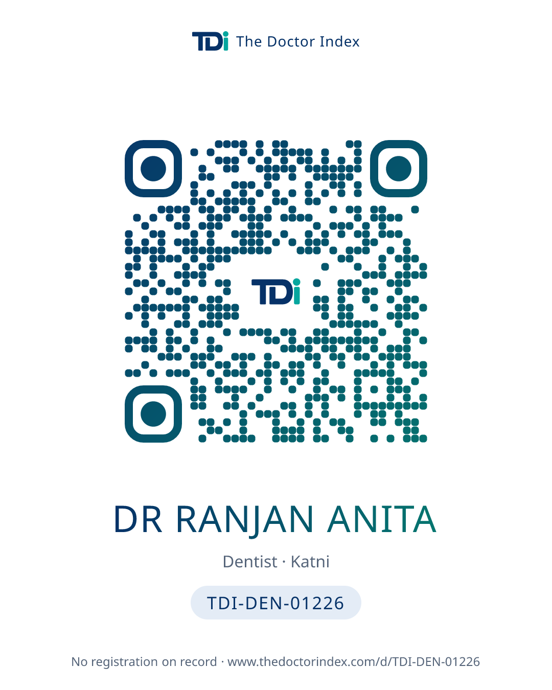 QR card for Dr Ranjan Anita, TDI-DEN-01226