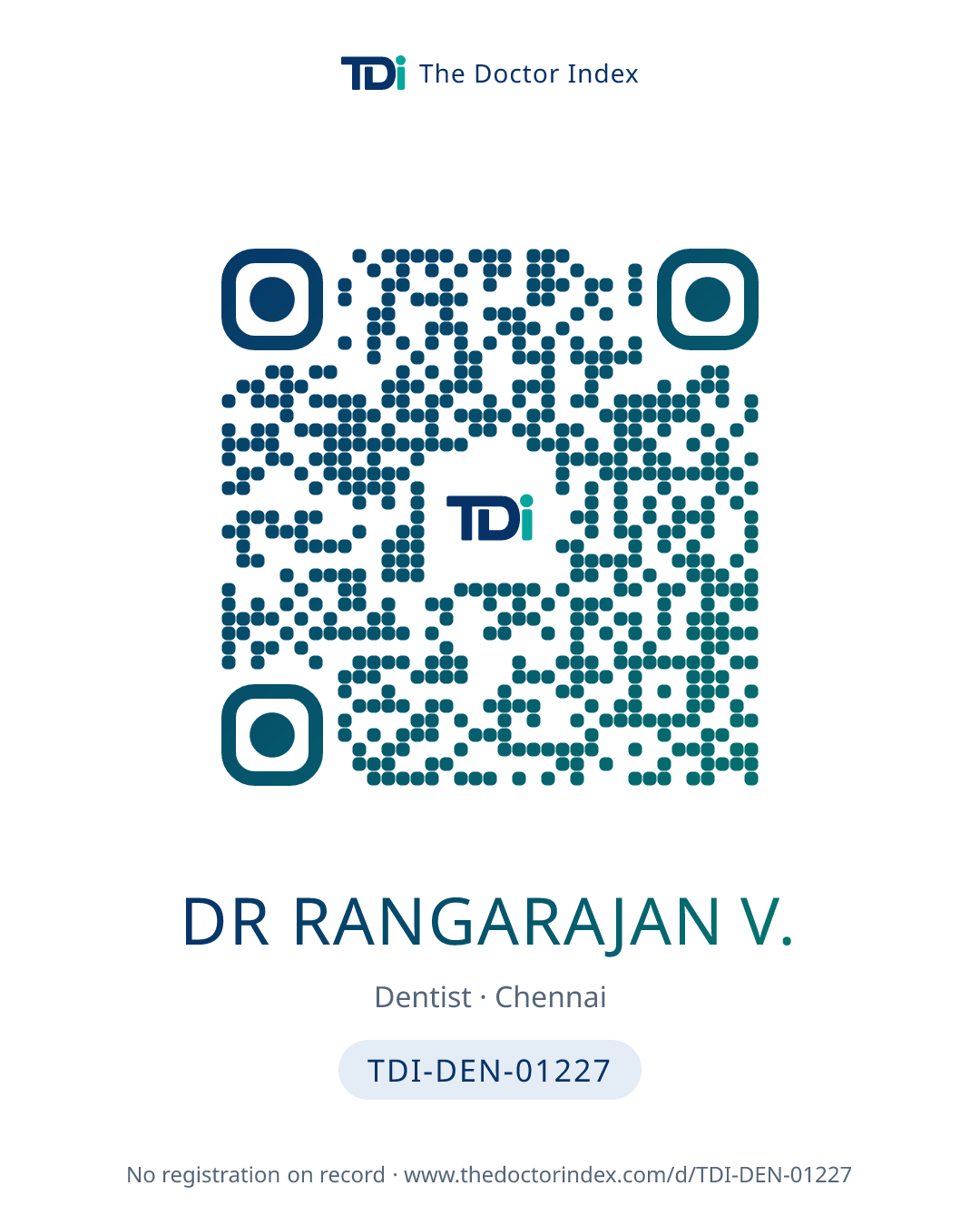QR card for Dr Rangarajan V., TDI-DEN-01227