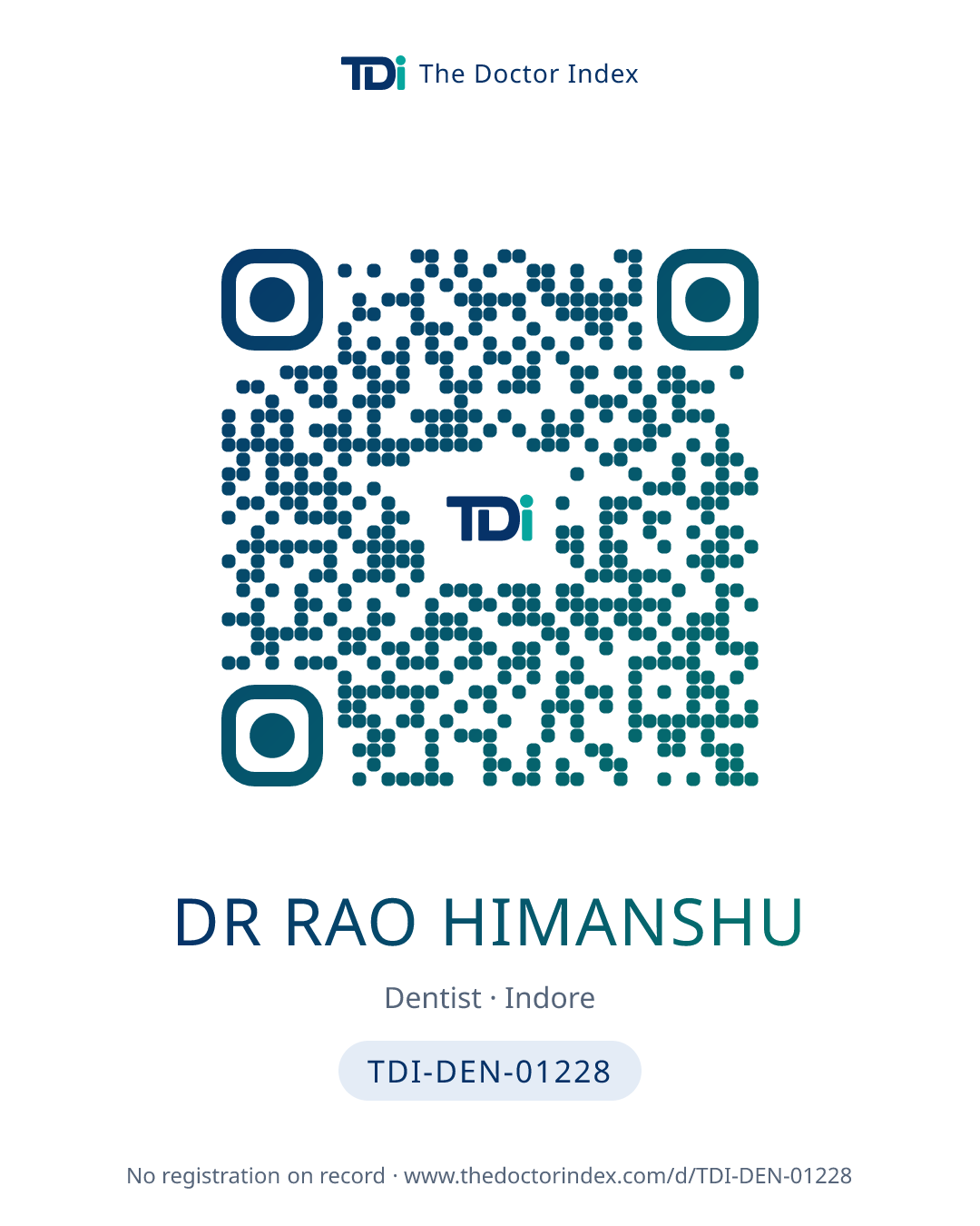 QR card for Dr Rao Himanshu, TDI-DEN-01228