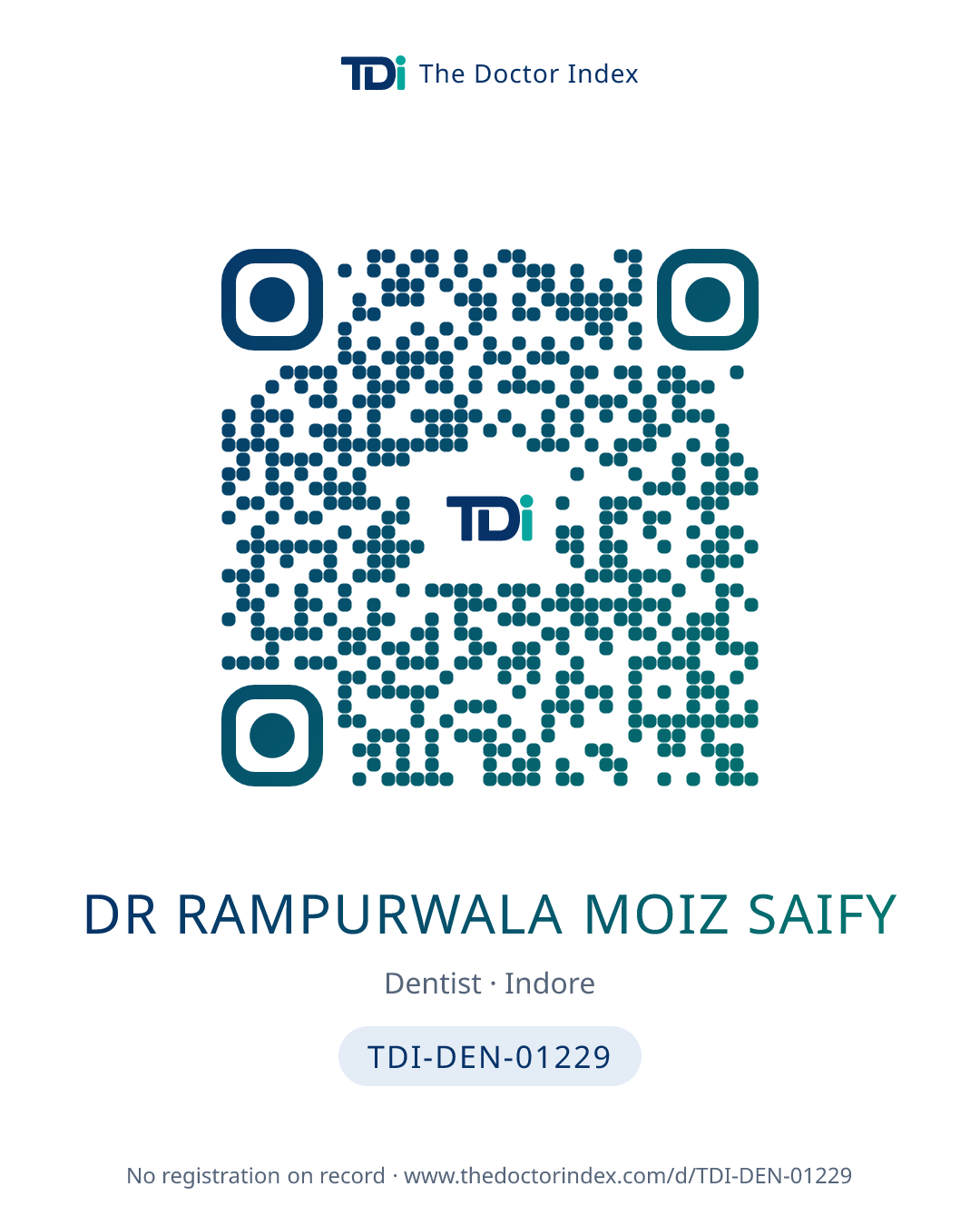 QR card for Dr Rampurwala Moiz Saify, TDI-DEN-01229
