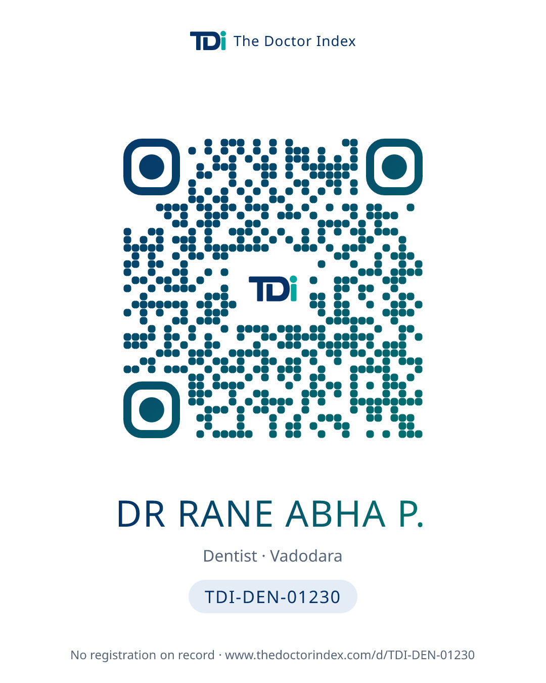 QR card for Dr Rane Abha P., TDI-DEN-01230