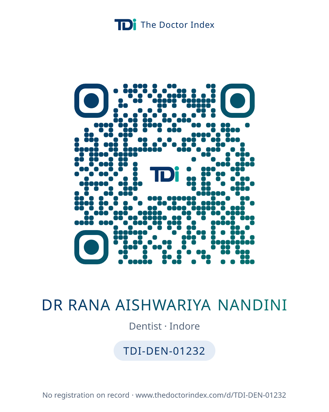 QR card for Dr Rana Aishwariya Nandini, TDI-DEN-01232