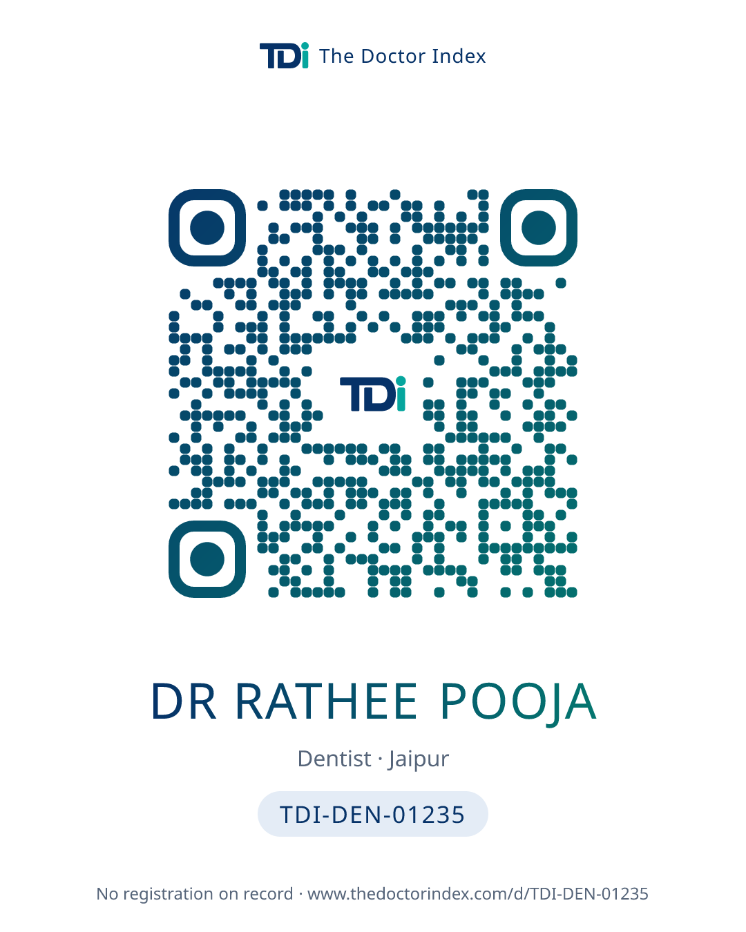 QR card for Dr Rathee Pooja, TDI-DEN-01235