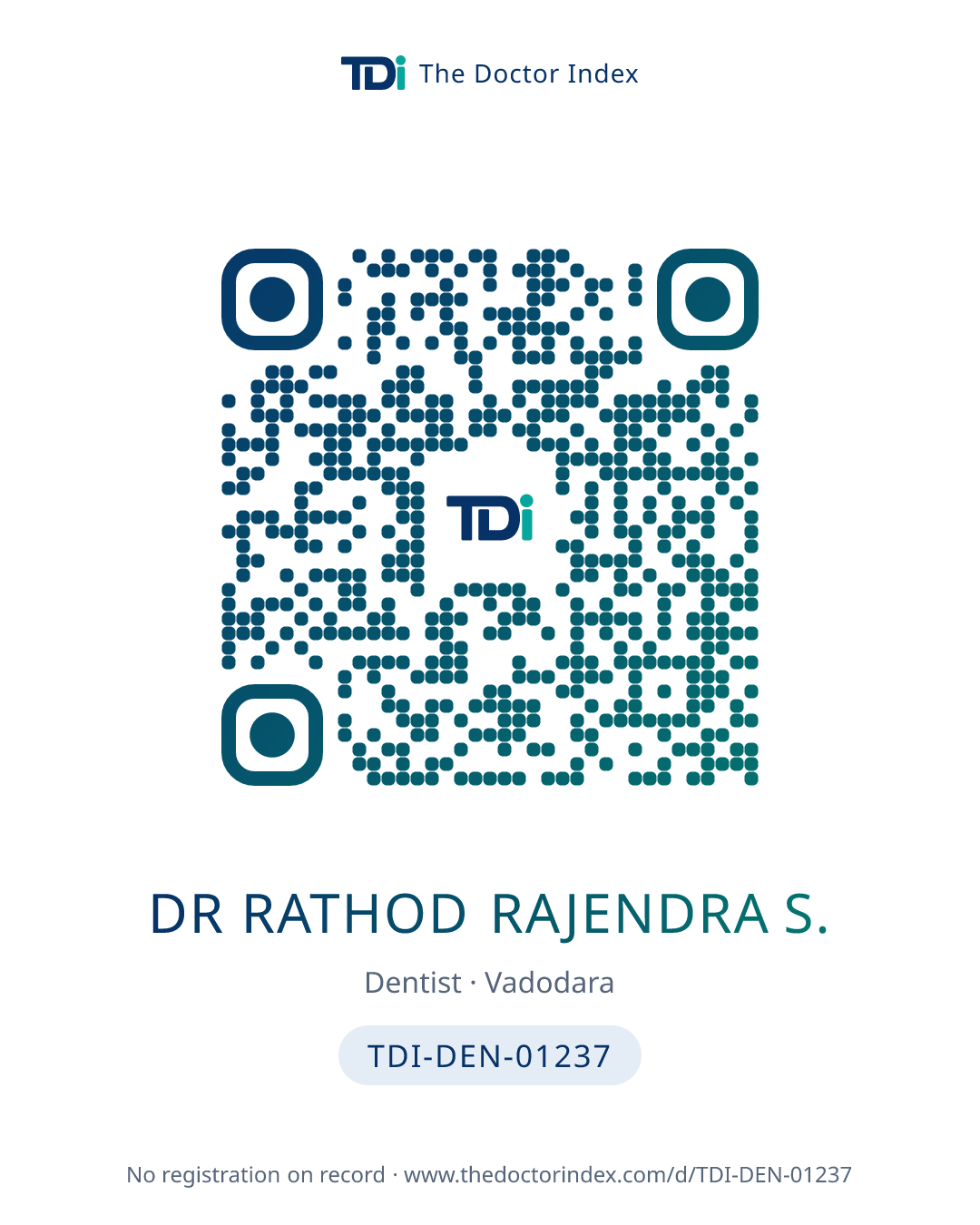 QR card for Dr Rathod Rajendra S., TDI-DEN-01237