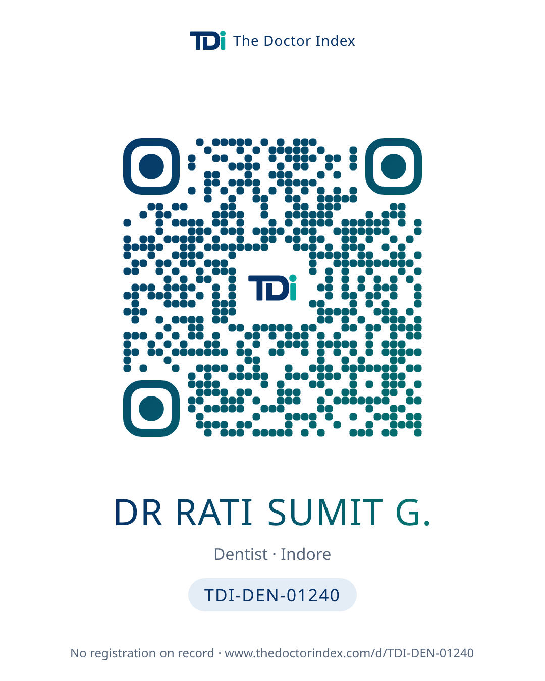 QR card for Dr Rati Sumit G., TDI-DEN-01240