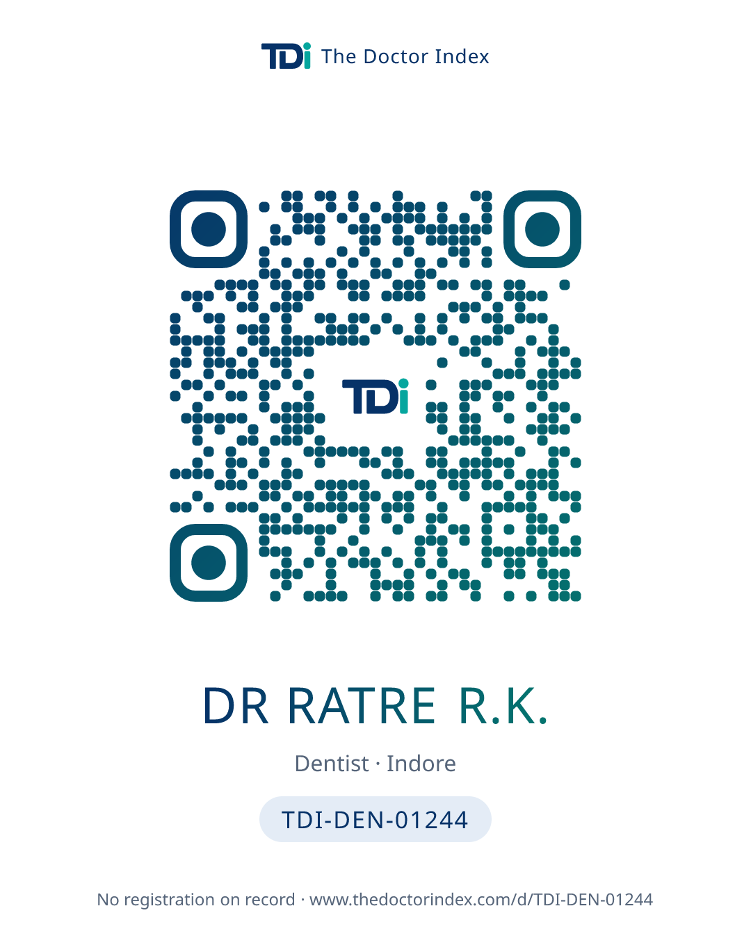 QR card for Dr Ratre R.K., TDI-DEN-01244
