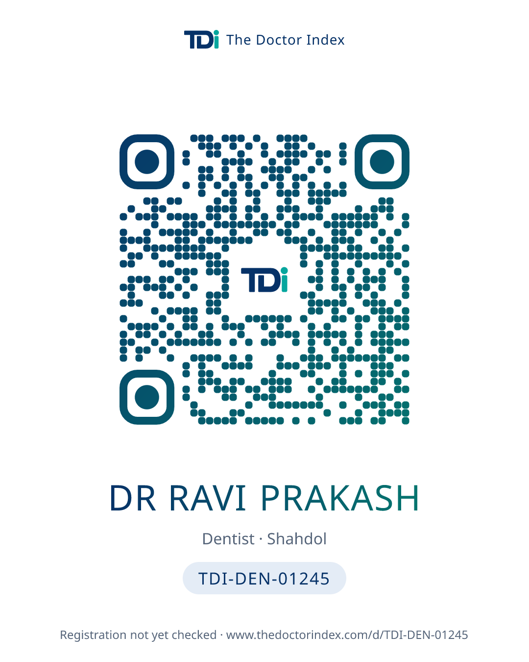 QR card for Dr Ravi Prakash, TDI-DEN-01245