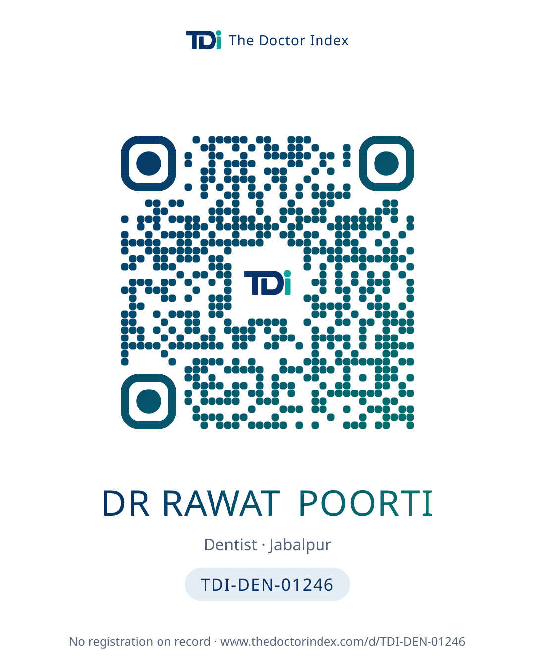 QR card for Dr Rawat Poorti, TDI-DEN-01246