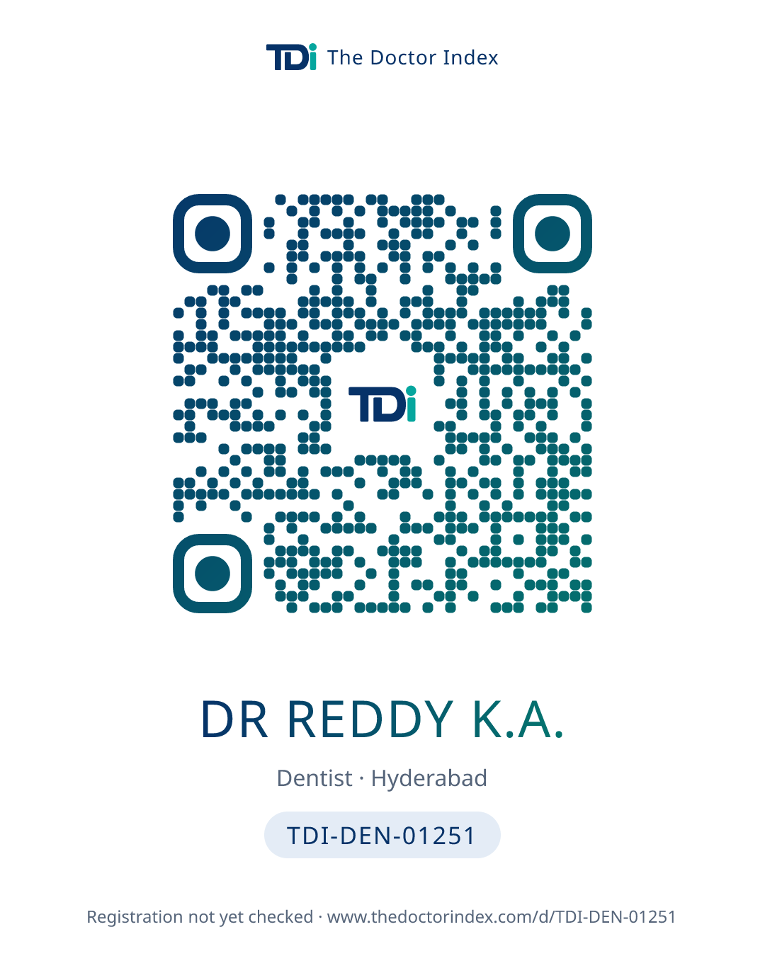 QR card for Dr Reddy K.A., TDI-DEN-01251