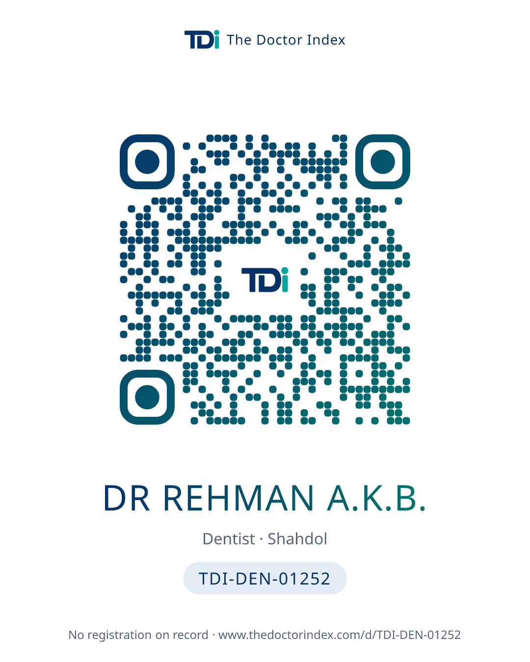 QR card for Dr Rehman A.K.B., TDI-DEN-01252