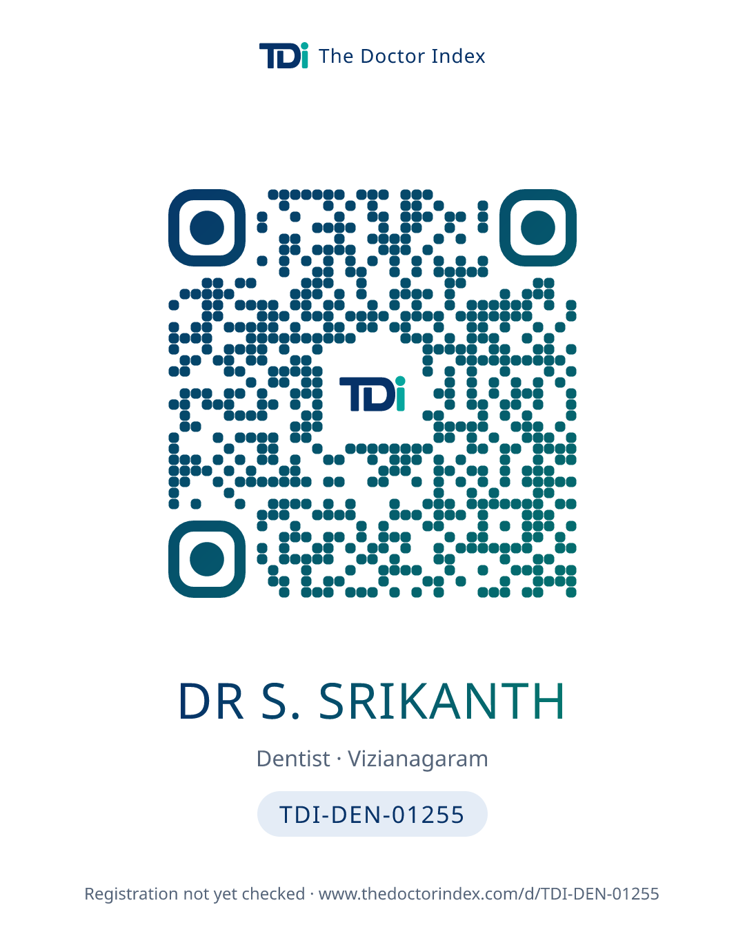 QR card for Dr S. Srikanth, TDI-DEN-01255