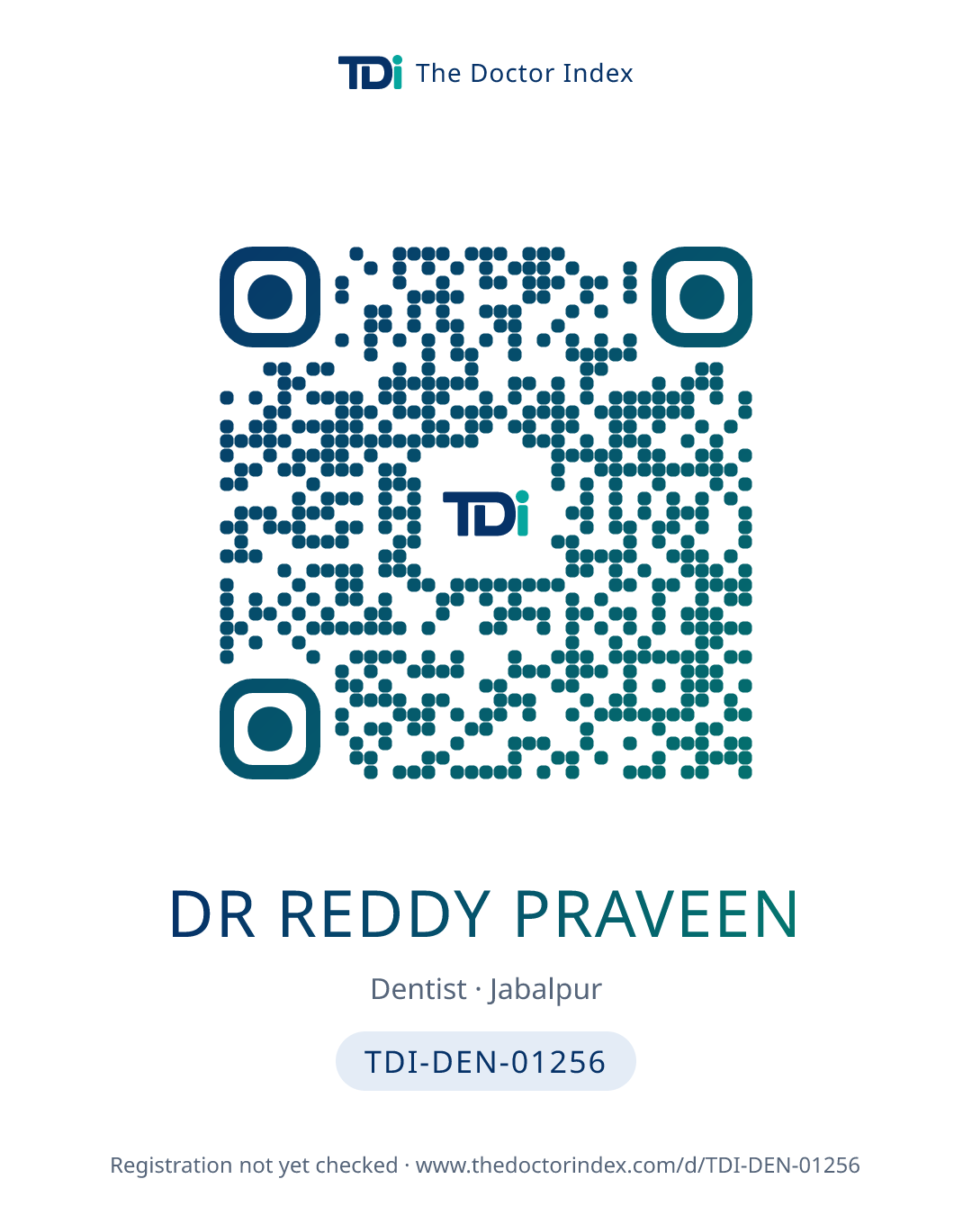 QR card for Dr Reddy Praveen, TDI-DEN-01256