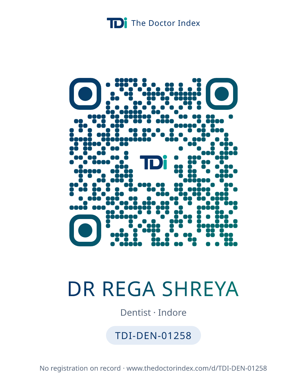 QR card for Dr Rega Shreya, TDI-DEN-01258