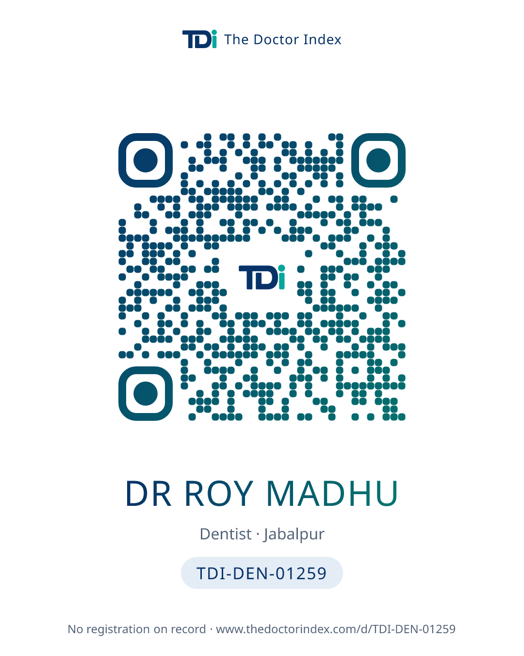 QR card for Dr Roy Madhu, TDI-DEN-01259