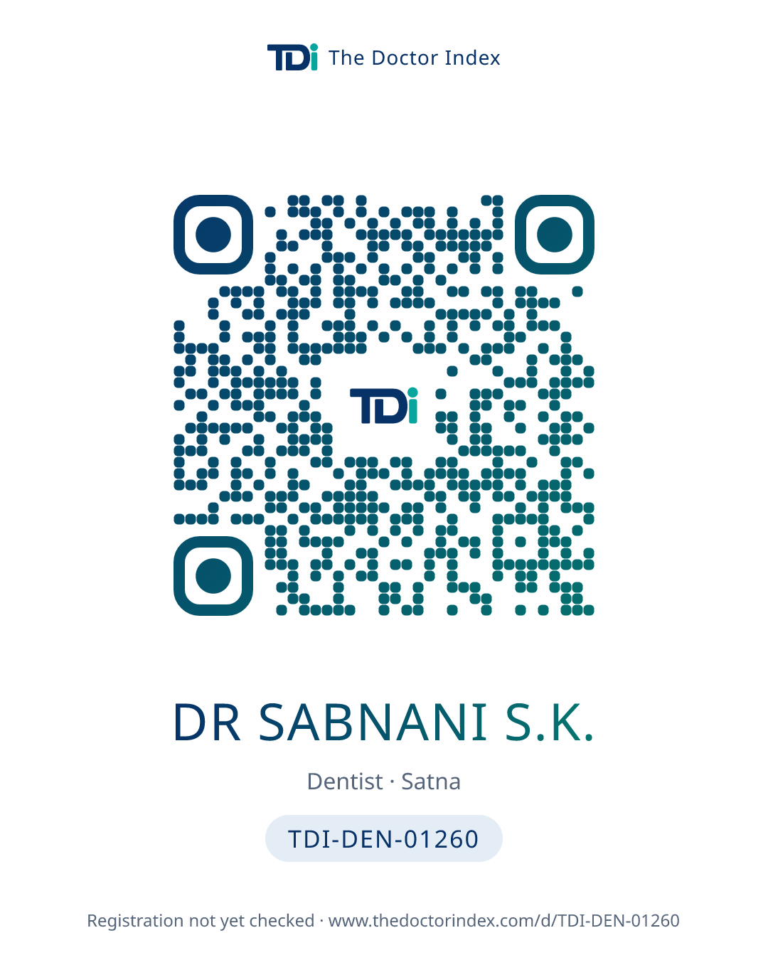 QR card for Dr Sabnani S.K., TDI-DEN-01260