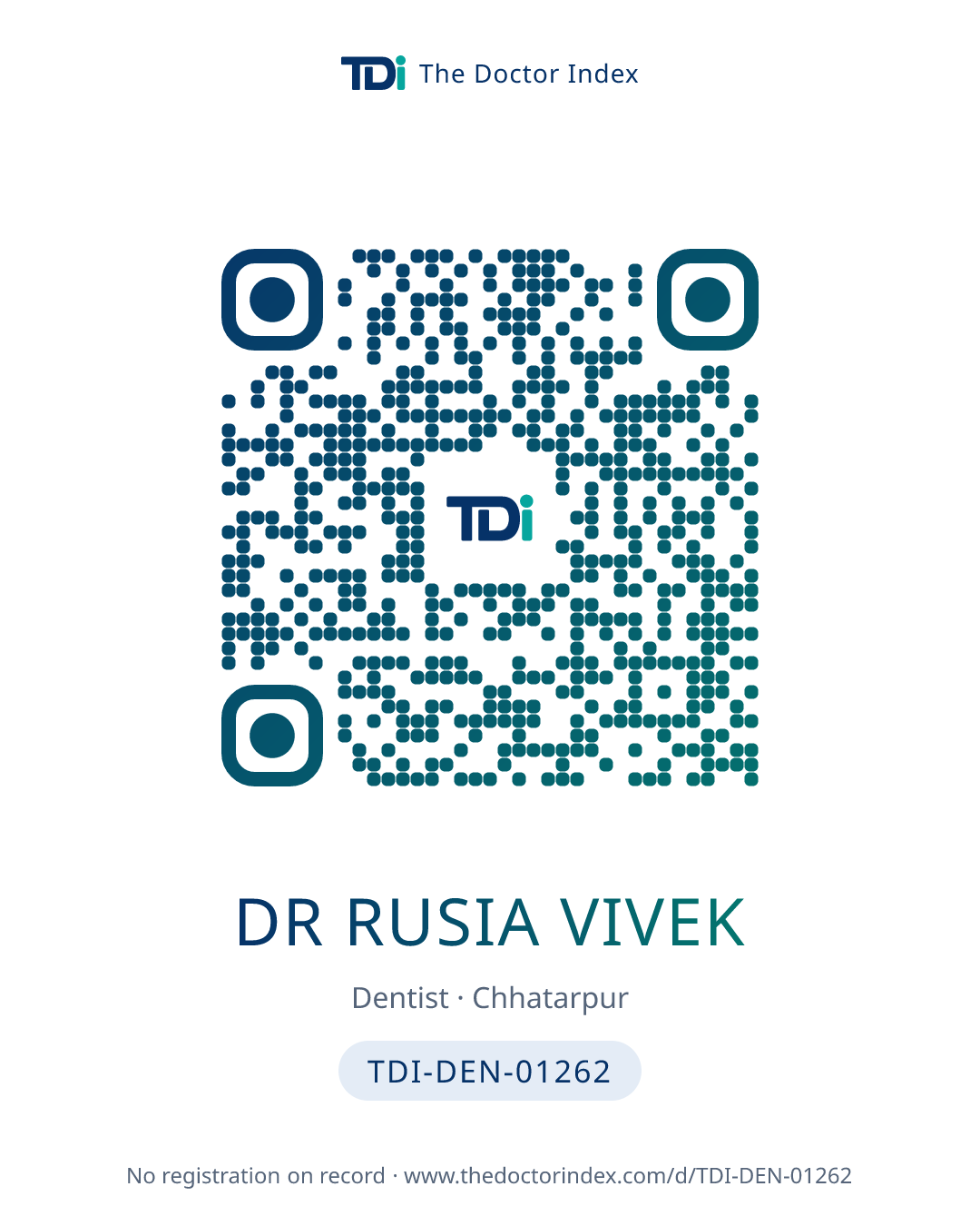 QR card for Dr Rusia Vivek, TDI-DEN-01262