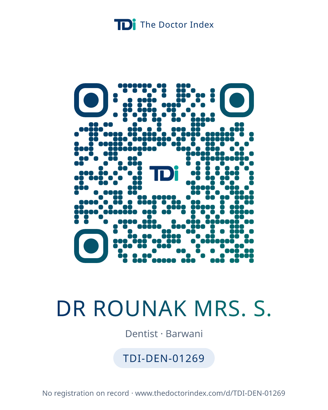 QR card for Dr Rounak Mrs. S., TDI-DEN-01269