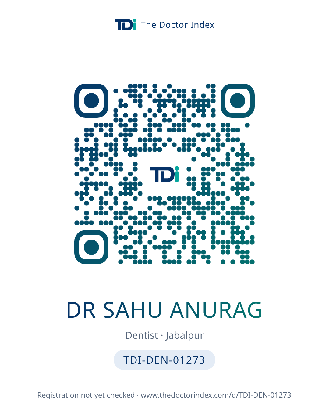 QR card for Dr Sahu Anurag, TDI-DEN-01273
