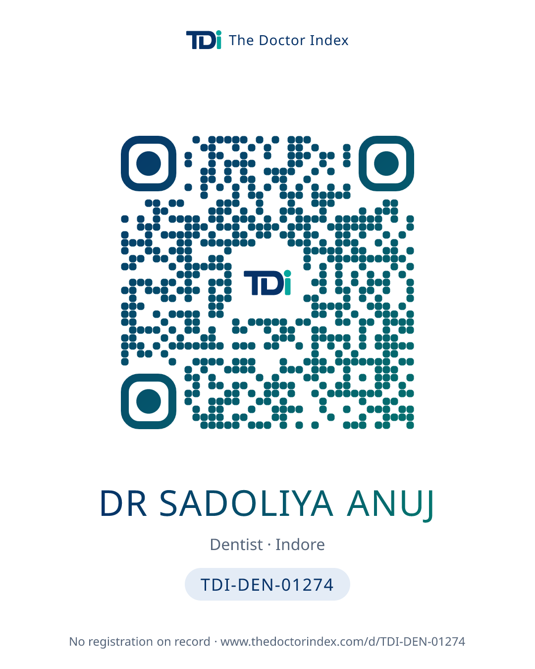 QR card for Dr Sadoliya Anuj, TDI-DEN-01274