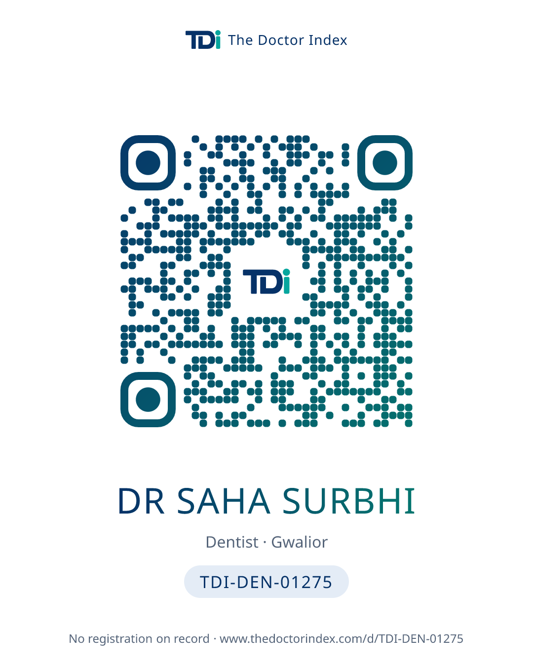 QR card for Dr Saha Surbhi, TDI-DEN-01275