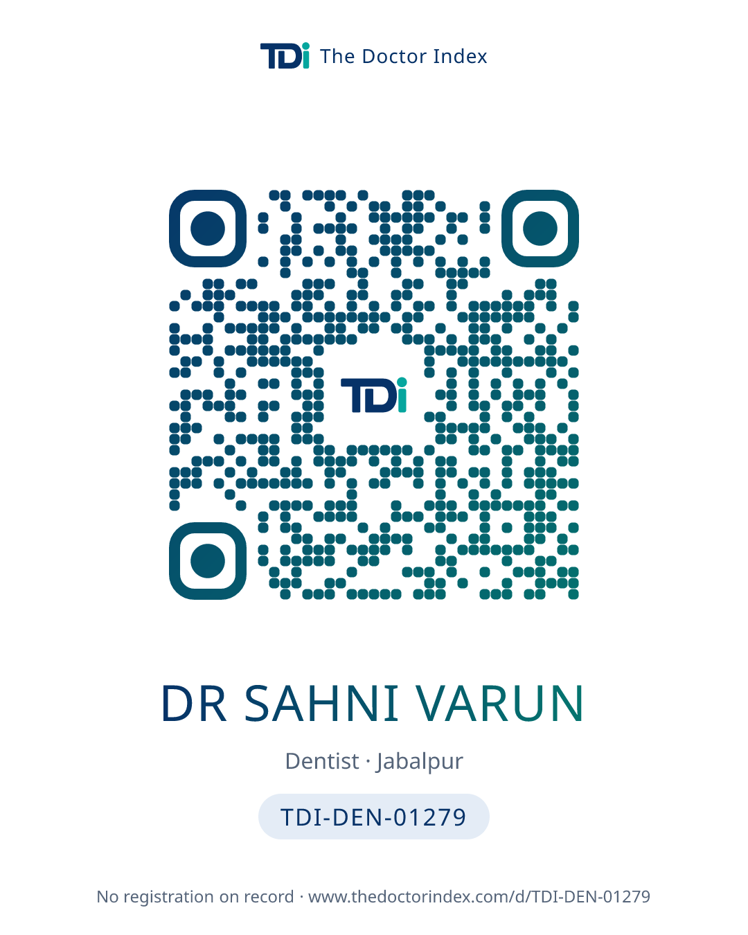 QR card for Dr Sahni Varun, TDI-DEN-01279