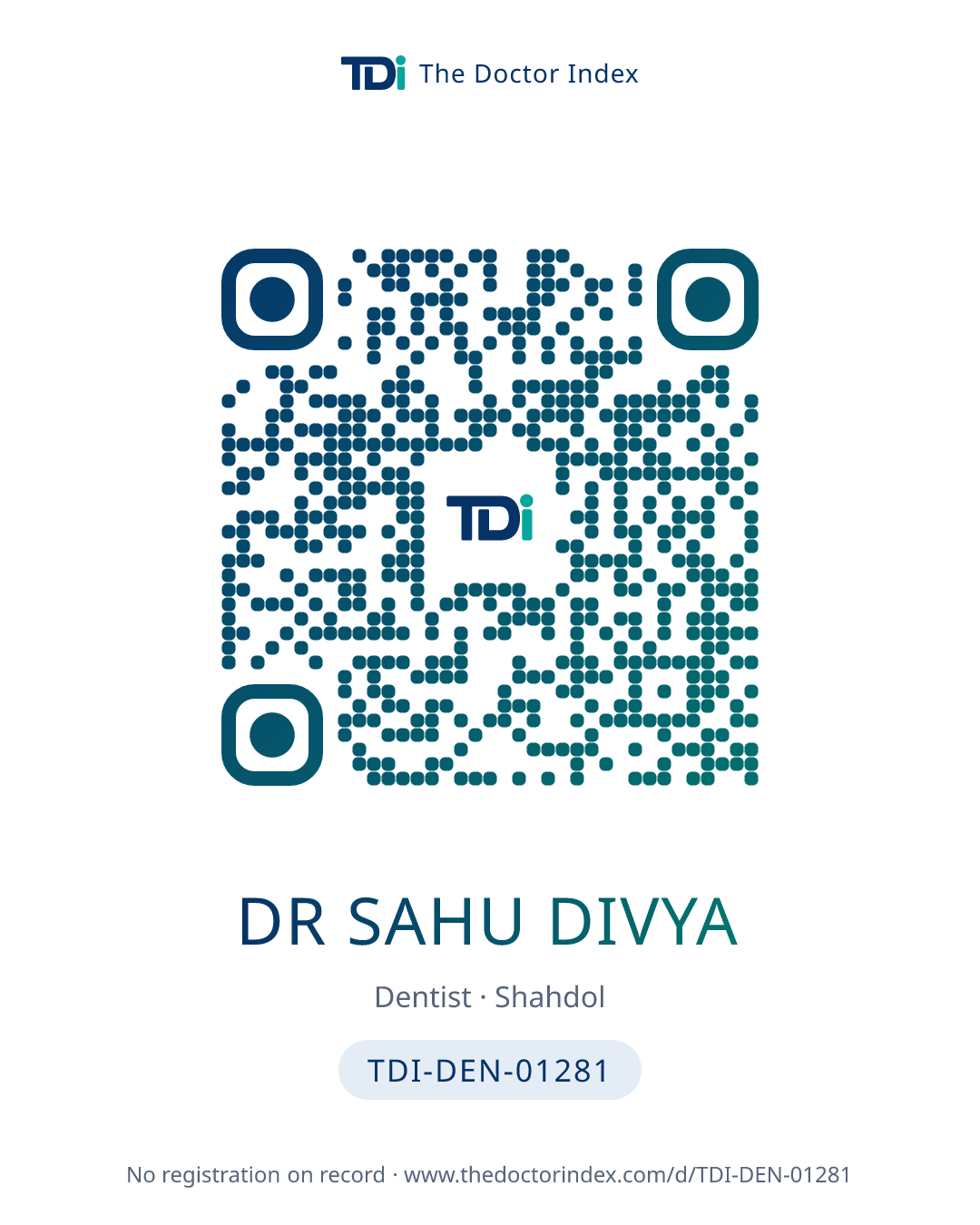 QR card for Dr Sahu Divya, TDI-DEN-01281