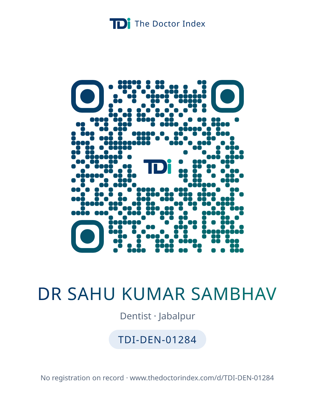 QR card for Dr Sahu Kumar Sambhav, TDI-DEN-01284