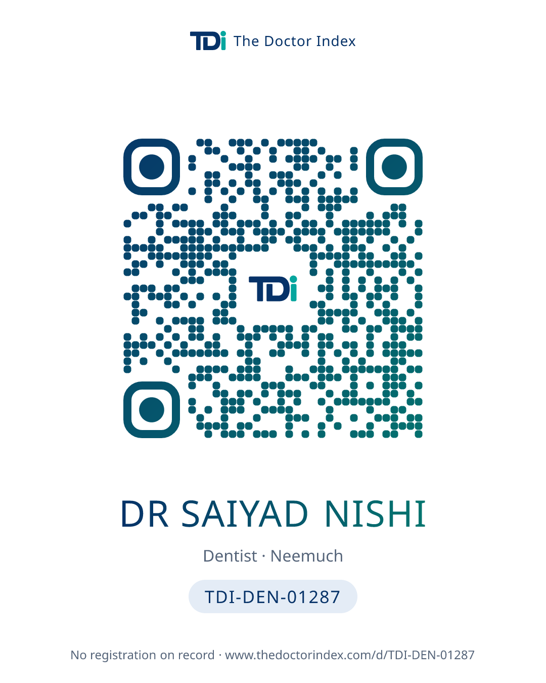 QR card for Dr Saiyad Nishi, TDI-DEN-01287