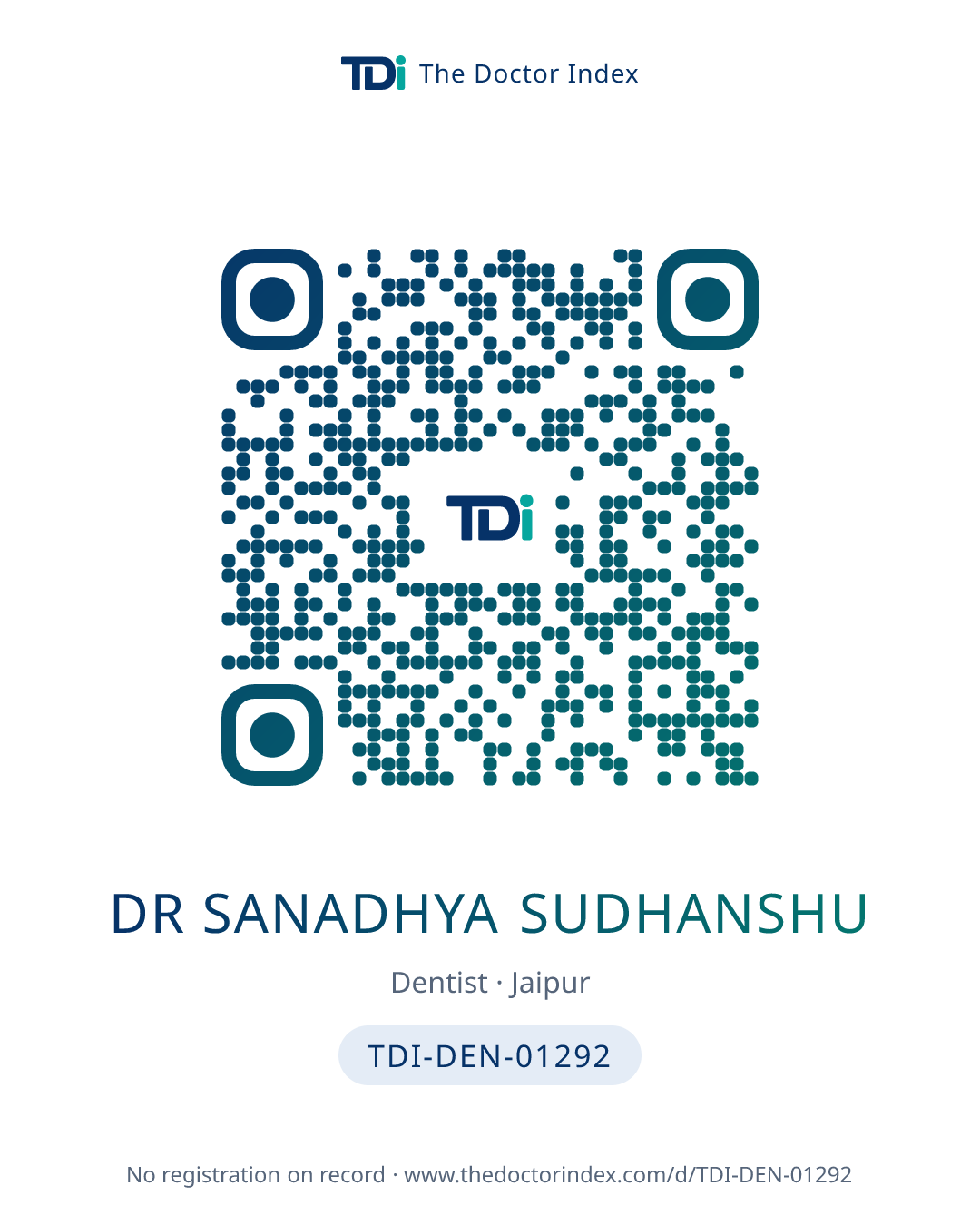 QR card for Dr Sanadhya Sudhanshu, TDI-DEN-01292