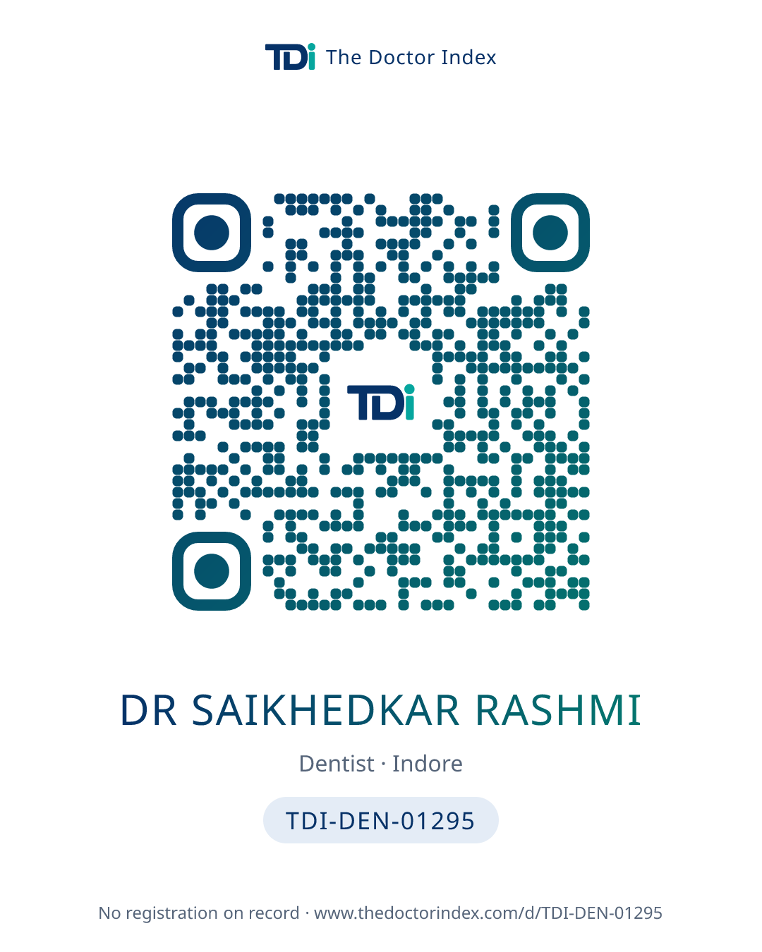 QR card for Dr Saikhedkar Rashmi, TDI-DEN-01295