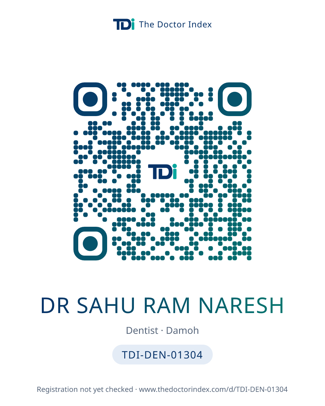 QR card for Dr Sahu Ram Naresh, TDI-DEN-01304