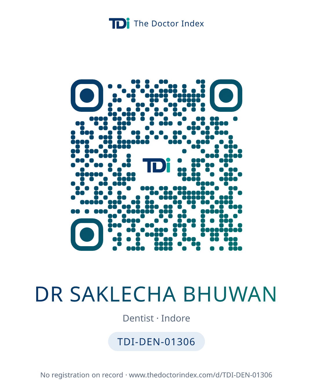 QR card for Dr Saklecha Bhuwan, TDI-DEN-01306