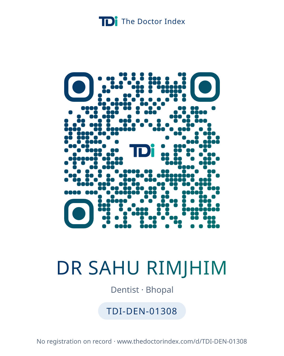 QR card for Dr Sahu Rimjhim, TDI-DEN-01308