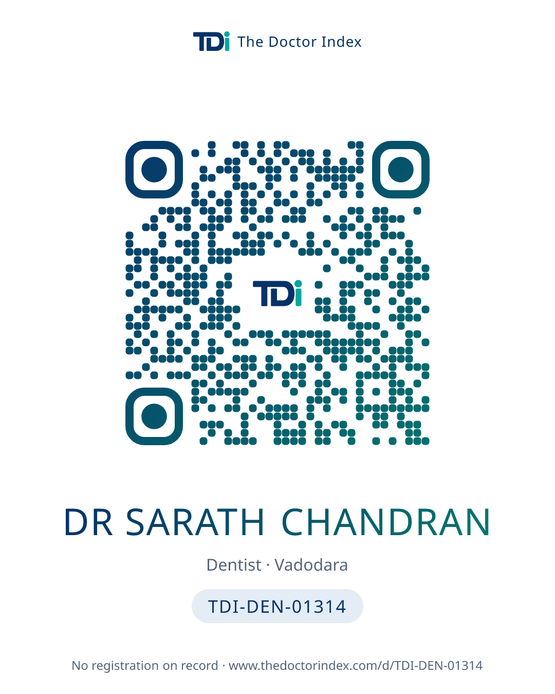 QR card for Dr Sarath Chandran, TDI-DEN-01314