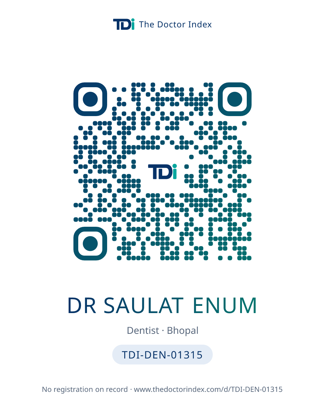 QR card for Dr Saulat Enum, TDI-DEN-01315