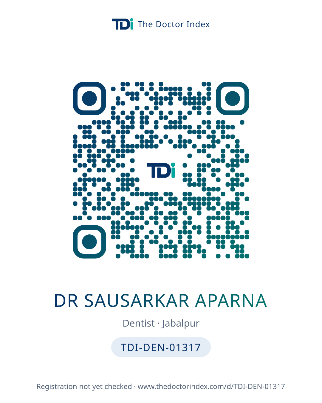 QR card for Dr Sausarkar Aparna, TDI-DEN-01317