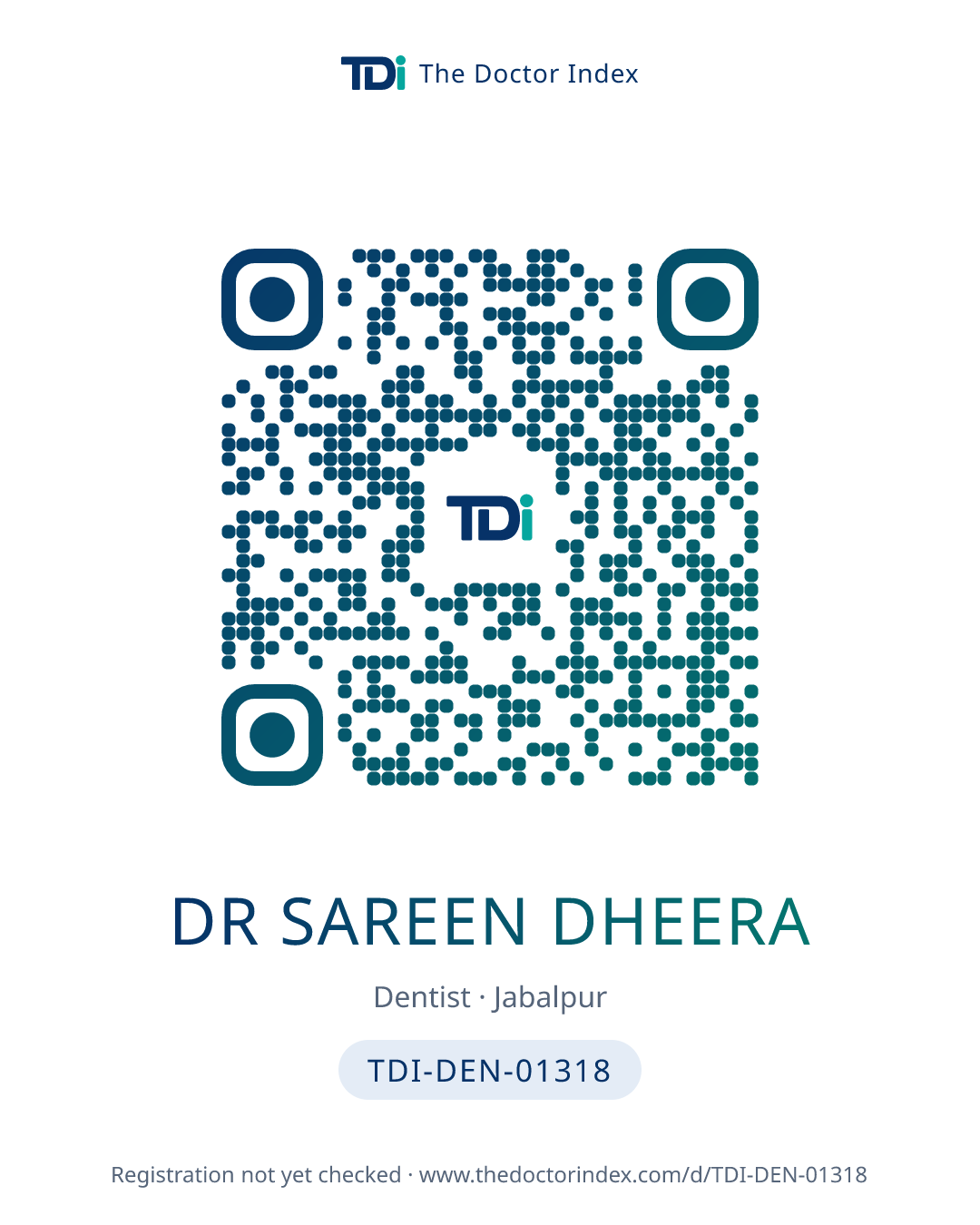 QR card for Dr Sareen Dheera, TDI-DEN-01318