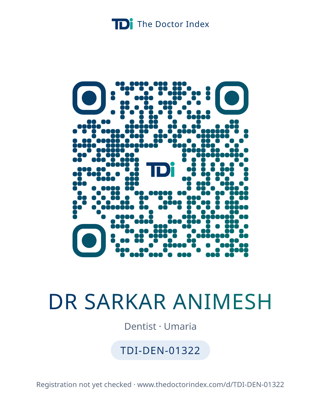 QR card for Dr Sarkar Animesh, TDI-DEN-01322
