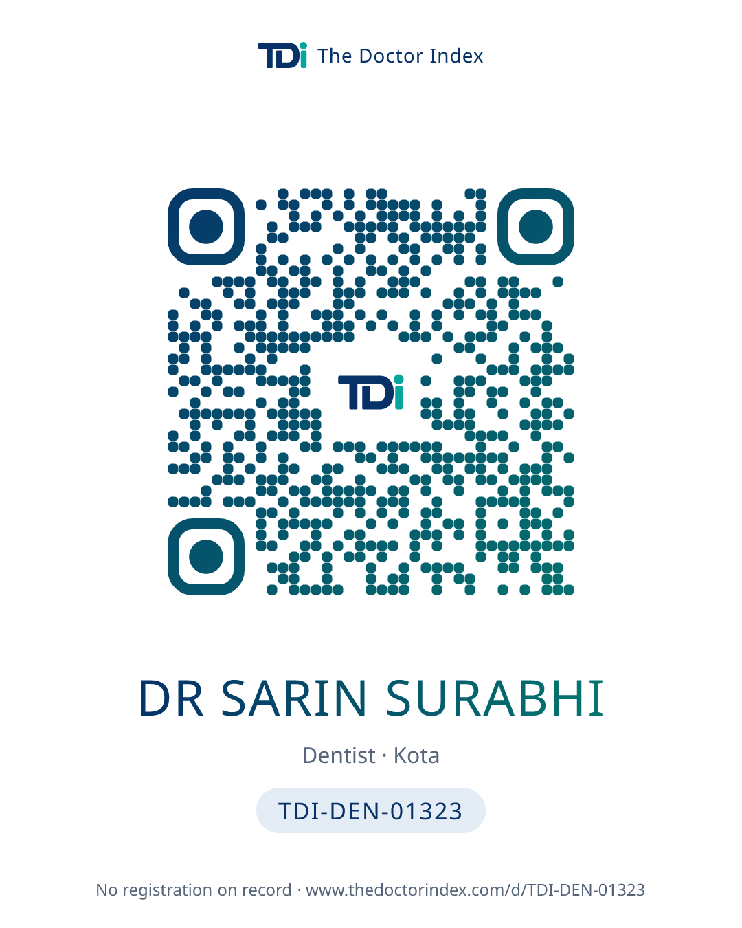 QR card for Dr Sarin Surabhi, TDI-DEN-01323