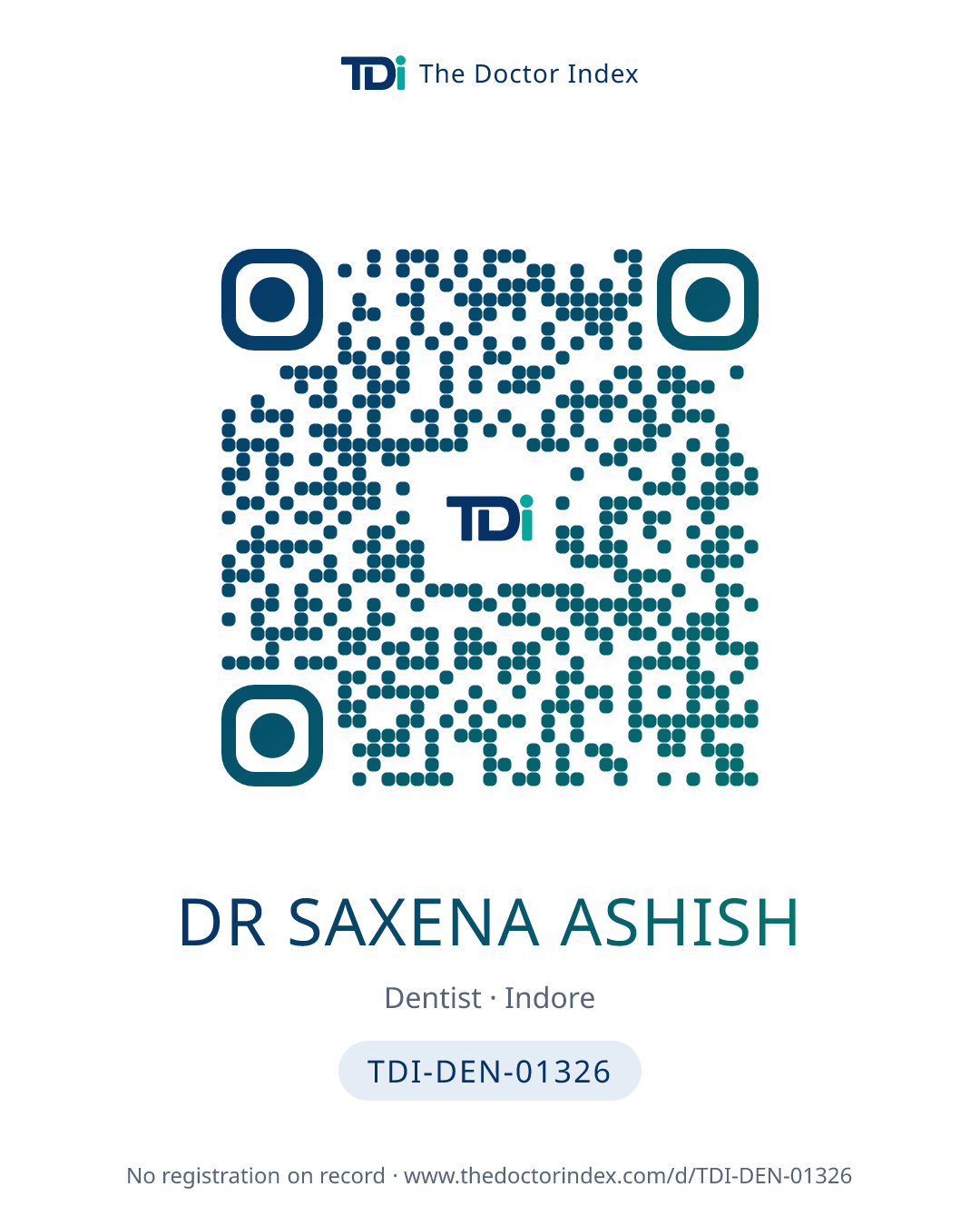 QR card for Dr Saxena Ashish, TDI-DEN-01326