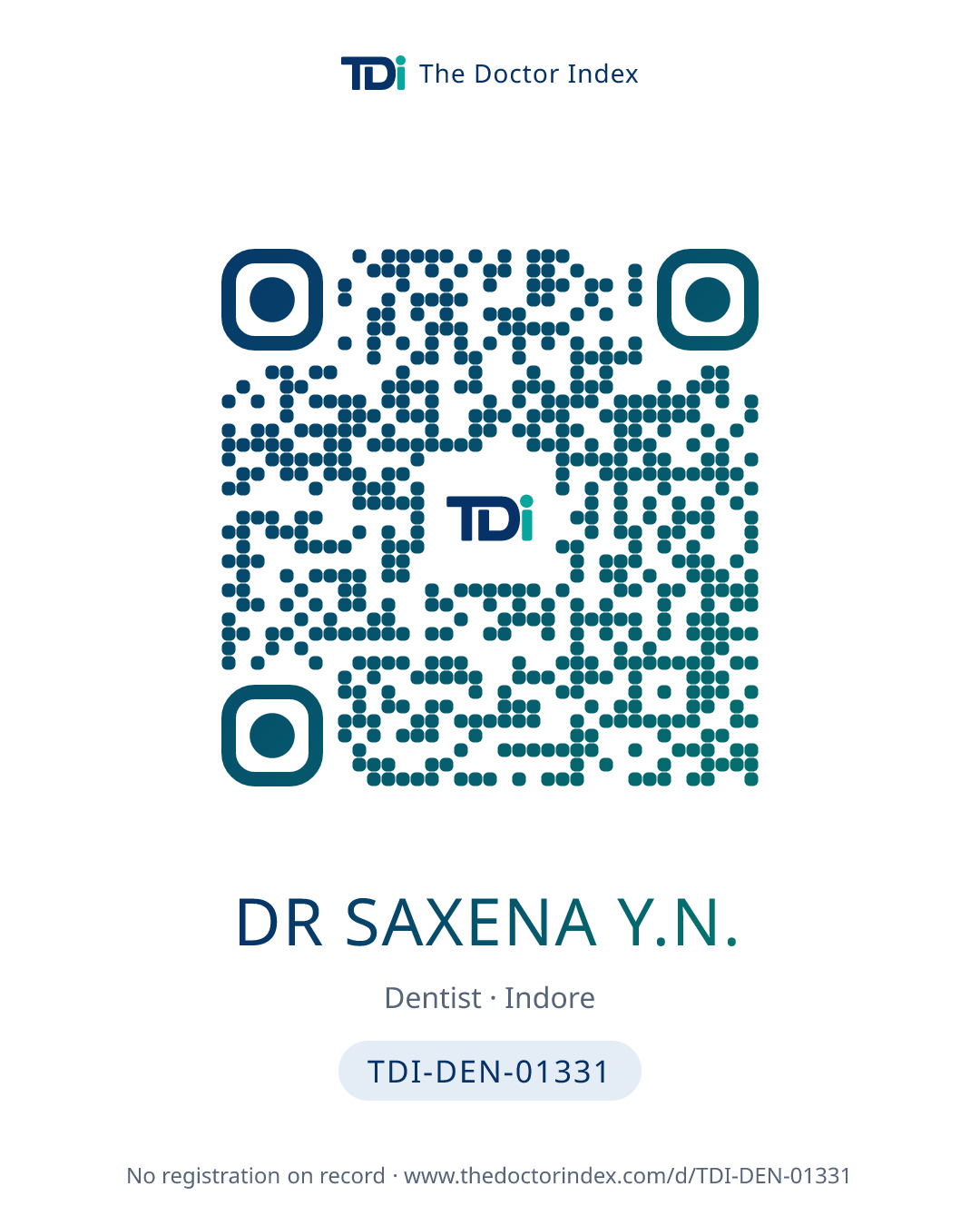 QR card for Dr Saxena Y.N., TDI-DEN-01331