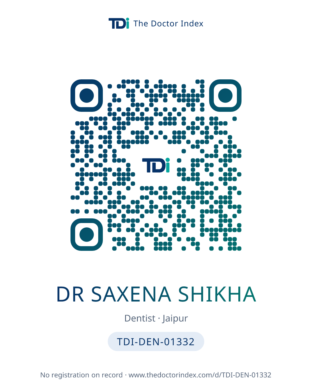 QR card for Dr Saxena Shikha, TDI-DEN-01332